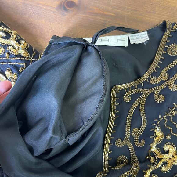 Vintage 80s Scala Jacket Women's Large Black Silk Gold Beaded Evening Party - Picture 10 of 10